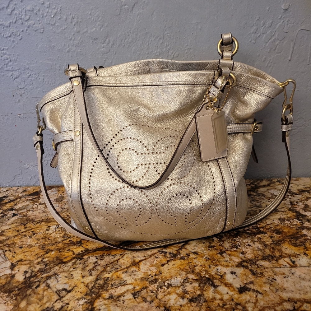 COACH Audrey Andie Large Gold Metallic Cinched Tote Shoulder Bag 17034